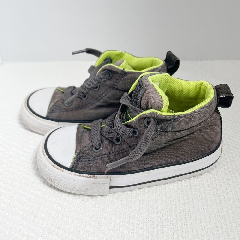 Converse Kids Gray and Neon Green High-Top Sneakers